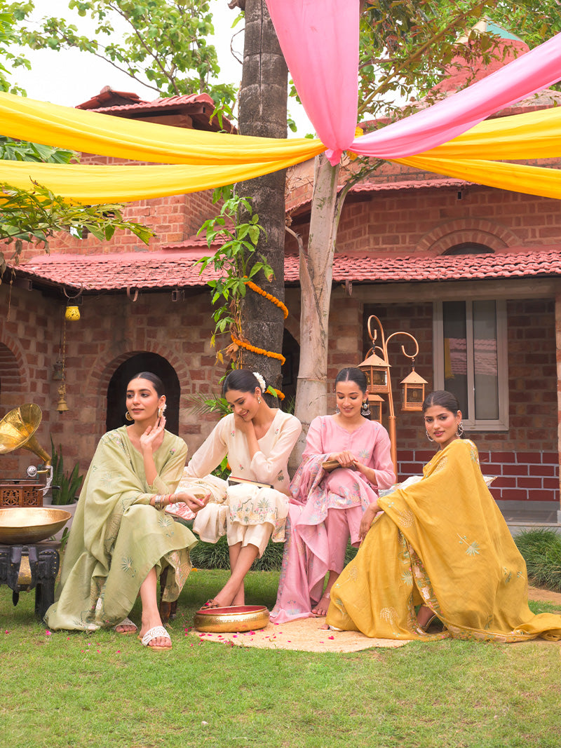Anaya Pure Mul Chanderi Embroidered Kurta Set with Dupatta - Sage Green