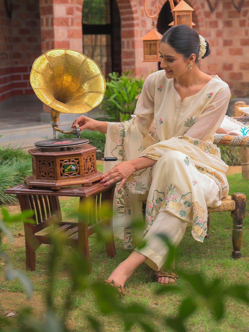 Anaya Pure Mul Chanderi Embroidered Kurta Set with Dupatta - Ivory White