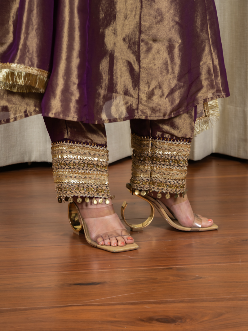 Reyna Kanchipuram Silk Embellished Kurta Set with Dupatta - Deep Wine