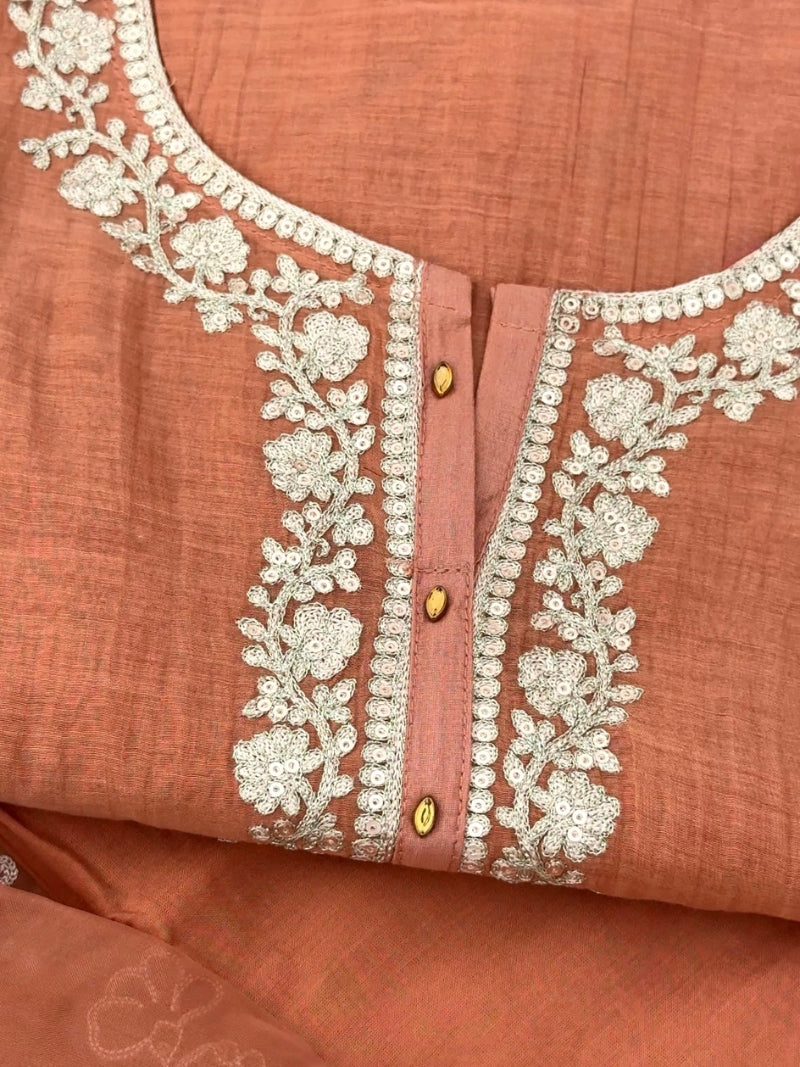 Aarna Pure Mul Chanderi Embroidered Kurta Set with Pure Organza Dupatta