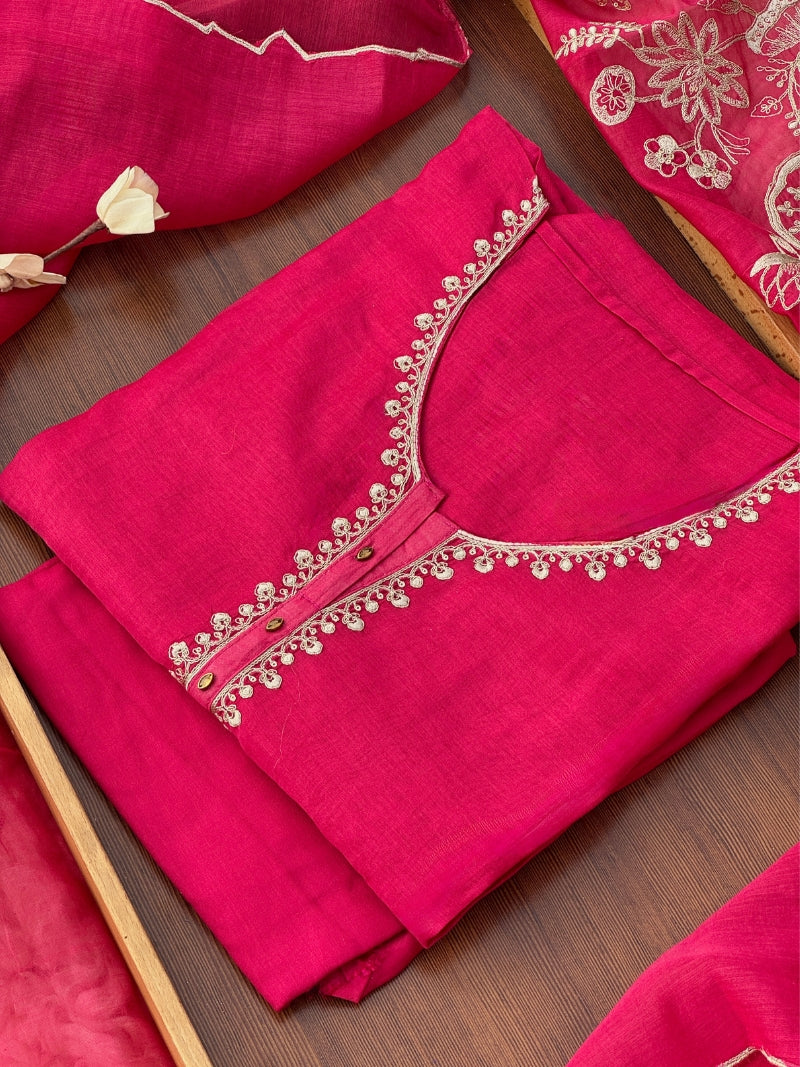 Eshna Pure Mul Chanderi Embroidered Kurta Set with Dupatta