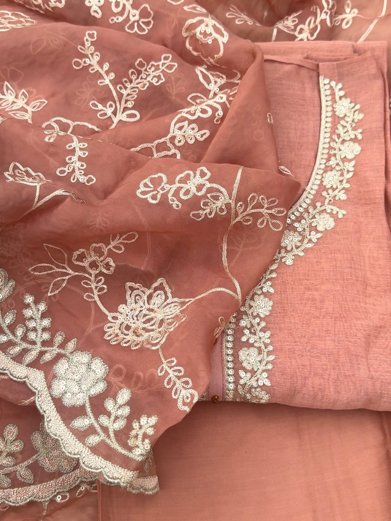 Aarna Pure Mul Chanderi Embroidered Kurta Set with Pure Organza Dupatta