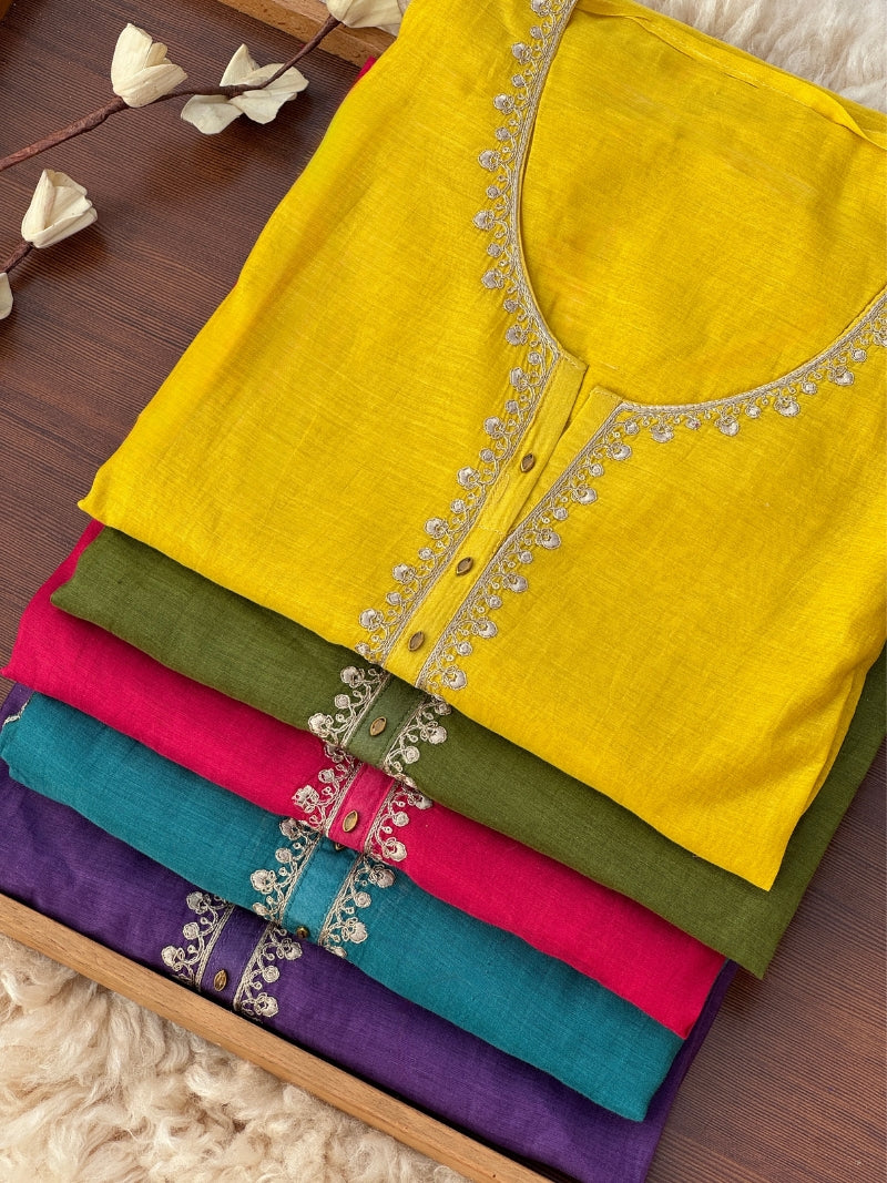 Eshna Pure Mul Chanderi Embroidered Kurta Set with Dupatta