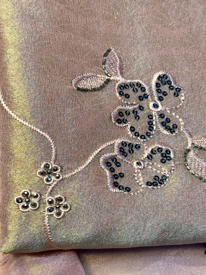 Elina Tissue Embroidered Kurta Set with Dupatta - Rose Gold