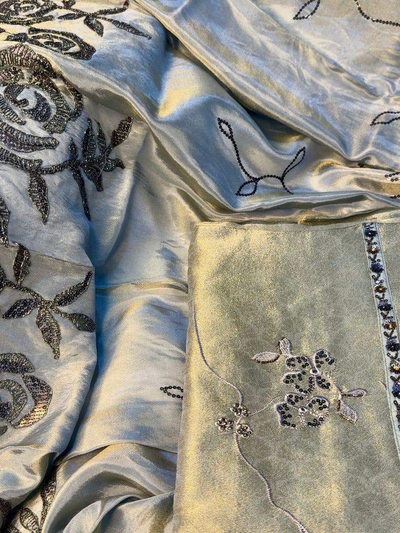 Elina Tissue Embroidered Kurta Set with Dupatta - Rose Gold
