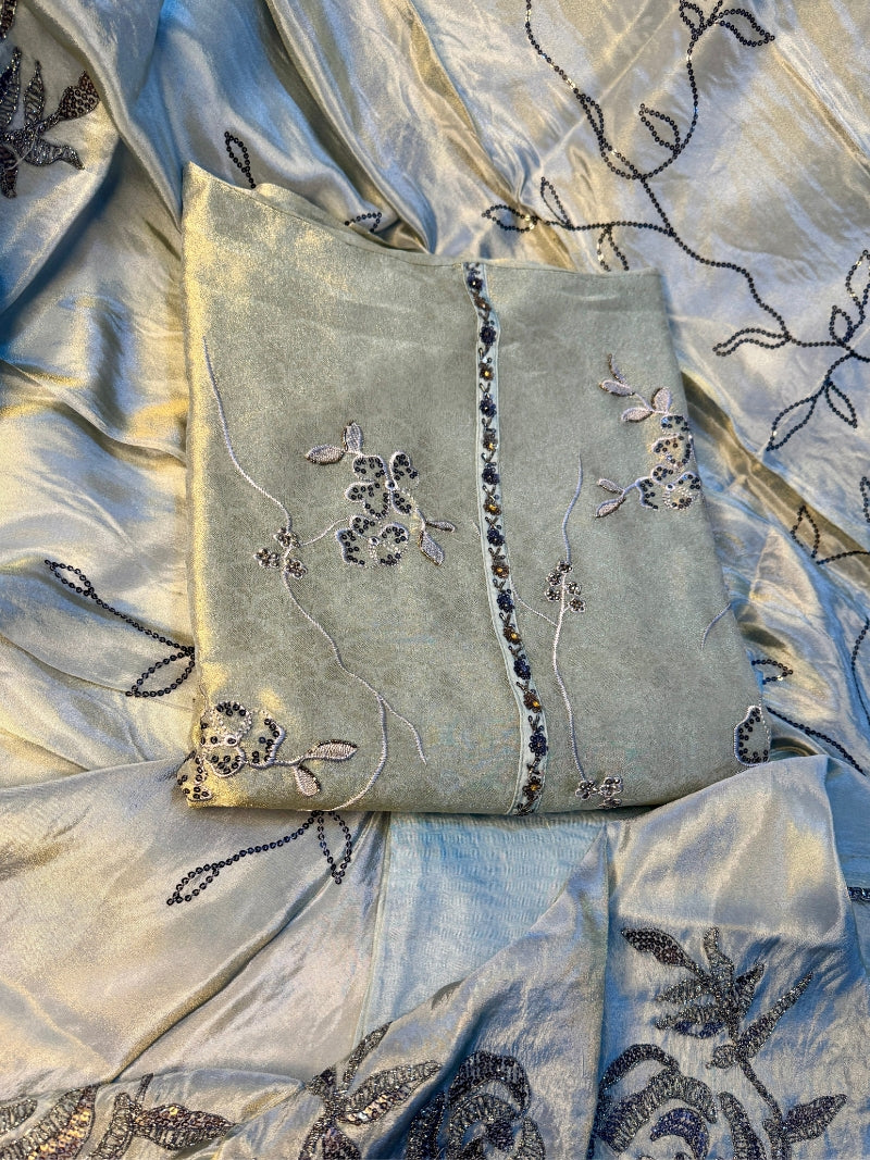 Elina Tissue Embroidered Kurta Set with Dupatta - Rose Gold