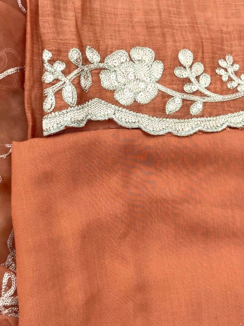 Aarna Pure Mul Chanderi Embroidered Kurta Set with Pure Organza Dupatta