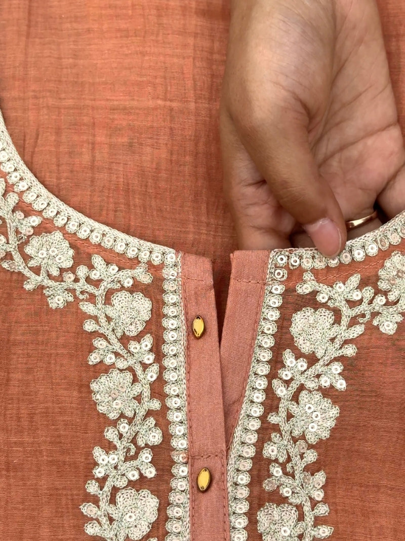 Aarna Pure Mul Chanderi Embroidered Kurta Set with Pure Organza Dupatta