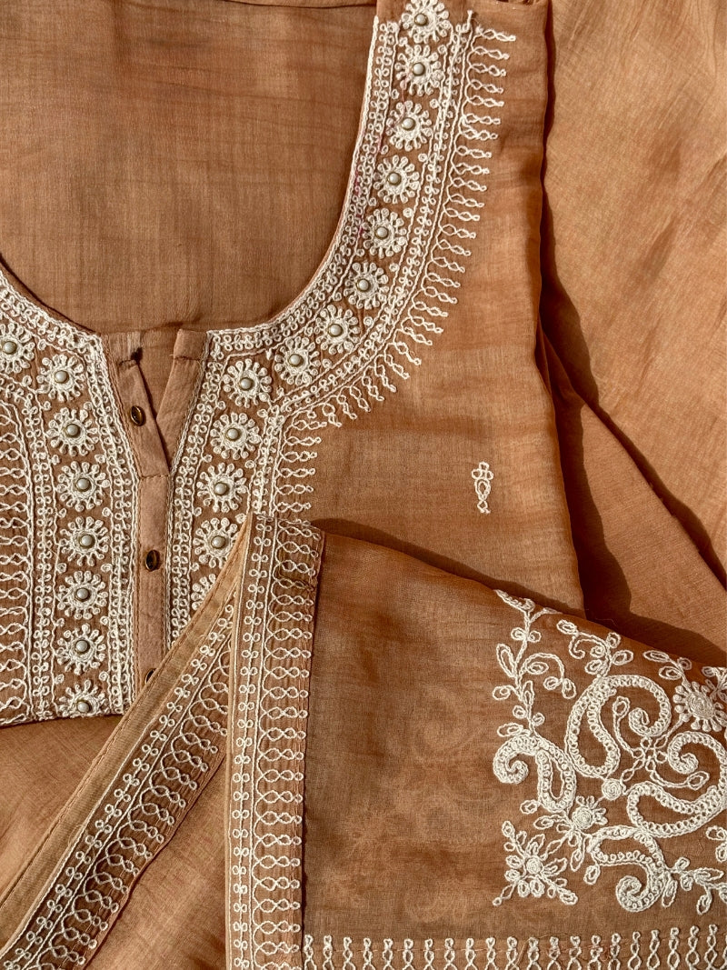 Aavya Pure Mul Chanderi Embroidered Kurta Set with Dupatta