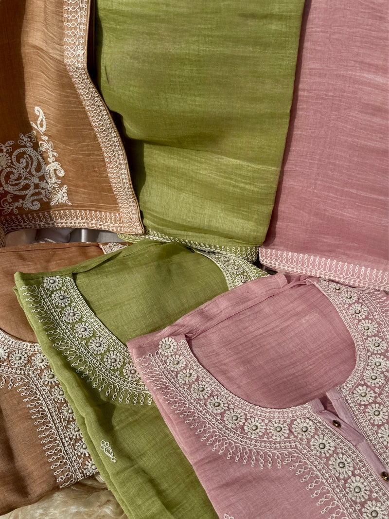 Aavya Pure Mul Chanderi Embroidered Kurta Set with Dupatta