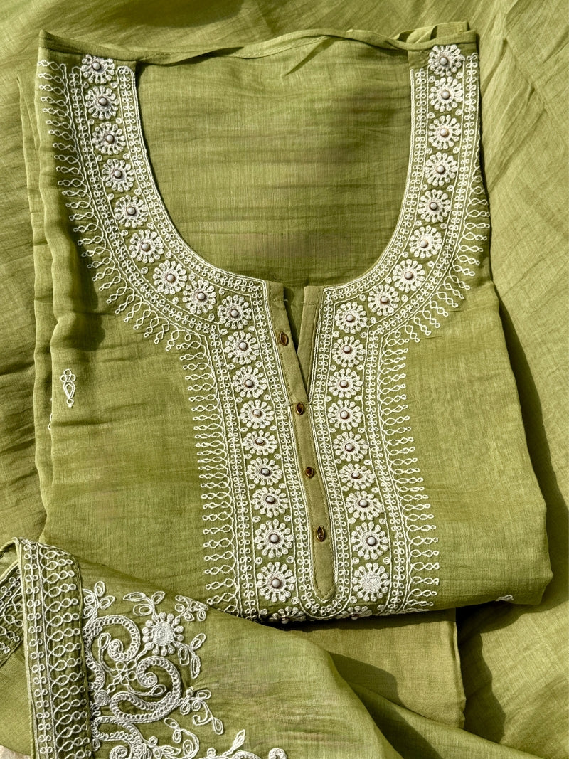 Aavya Pure Mul Chanderi Embroidered Kurta Set with Dupatta