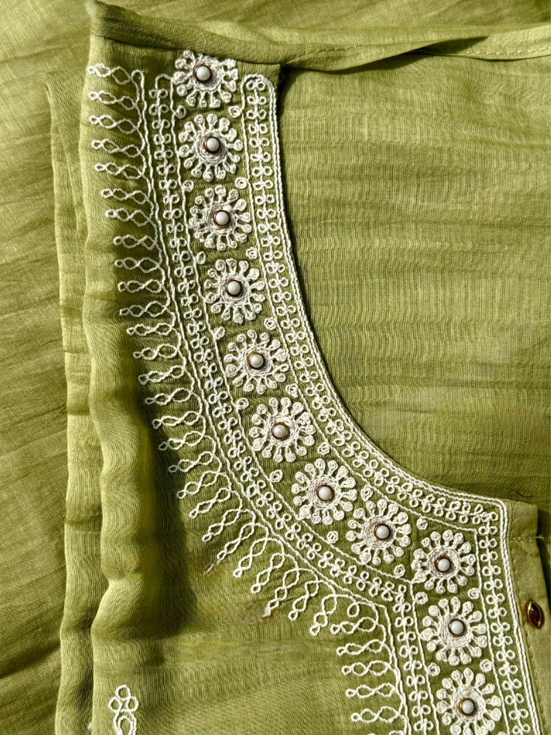 Aavya Pure Mul Chanderi Embroidered Kurta Set with Dupatta