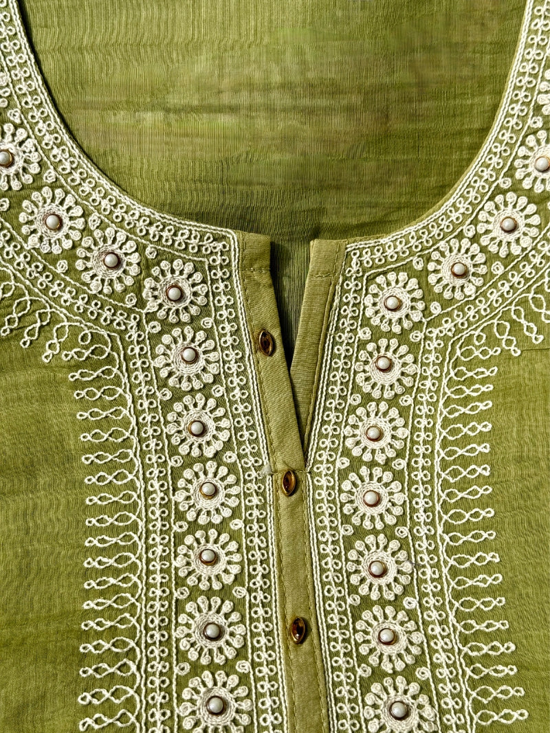 Aavya Pure Mul Chanderi Embroidered Kurta Set with Dupatta