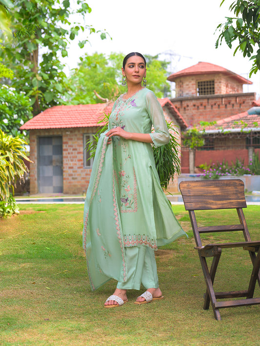 Aahana Pure Mul Chanderi Embroidered Kurta Set with Dupatta
