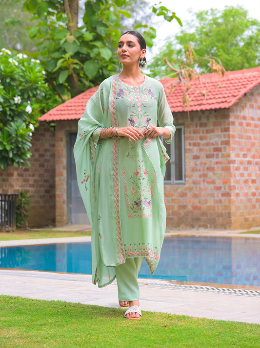 Aahana Pure Mul Chanderi Embroidered Kurta Set with Dupatta