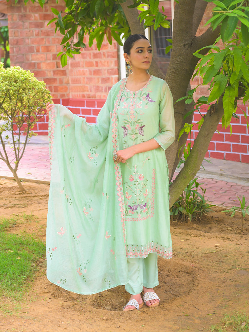 Aahana Pure Mul Chanderi Embroidered Kurta Set with Dupatta