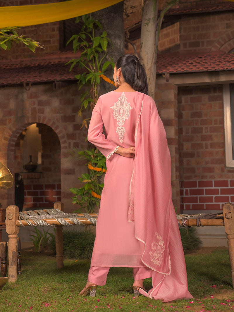 Aarohi Pure Mul Chanderi Embroidered Kurta Set with Dupatta - Powder Blue