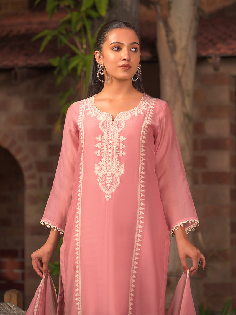 Aarohi Pure Mul Chanderi Embroidered Kurta Set with Dupatta - Powder Blue
