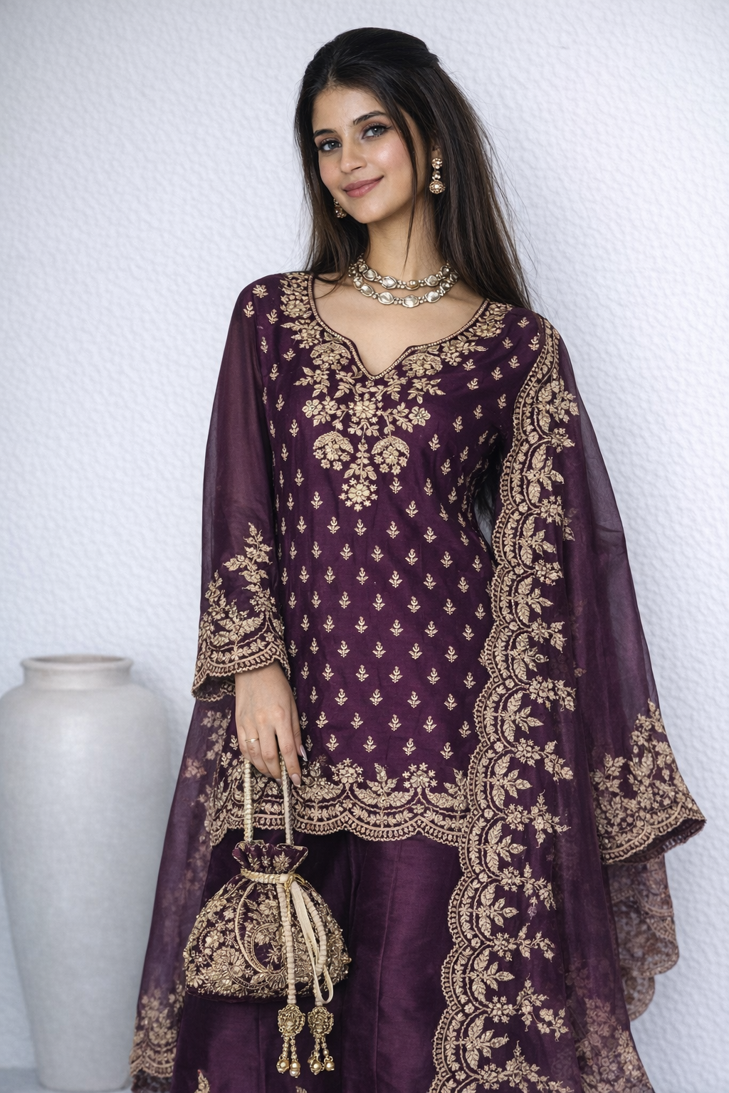 Yukta Sethi in Aarini Mul Chanderi Embroidered Sharara Set