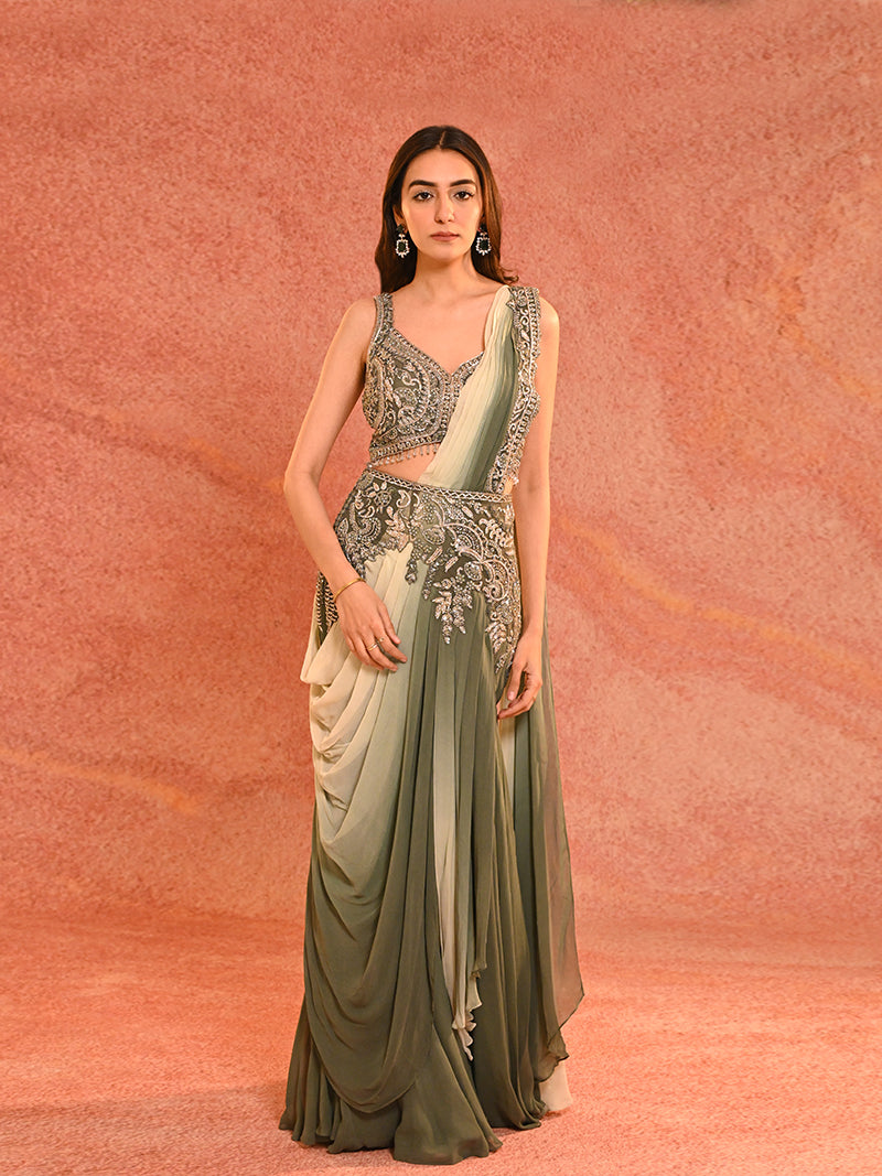 Glitz Pre- Draped Saree Set