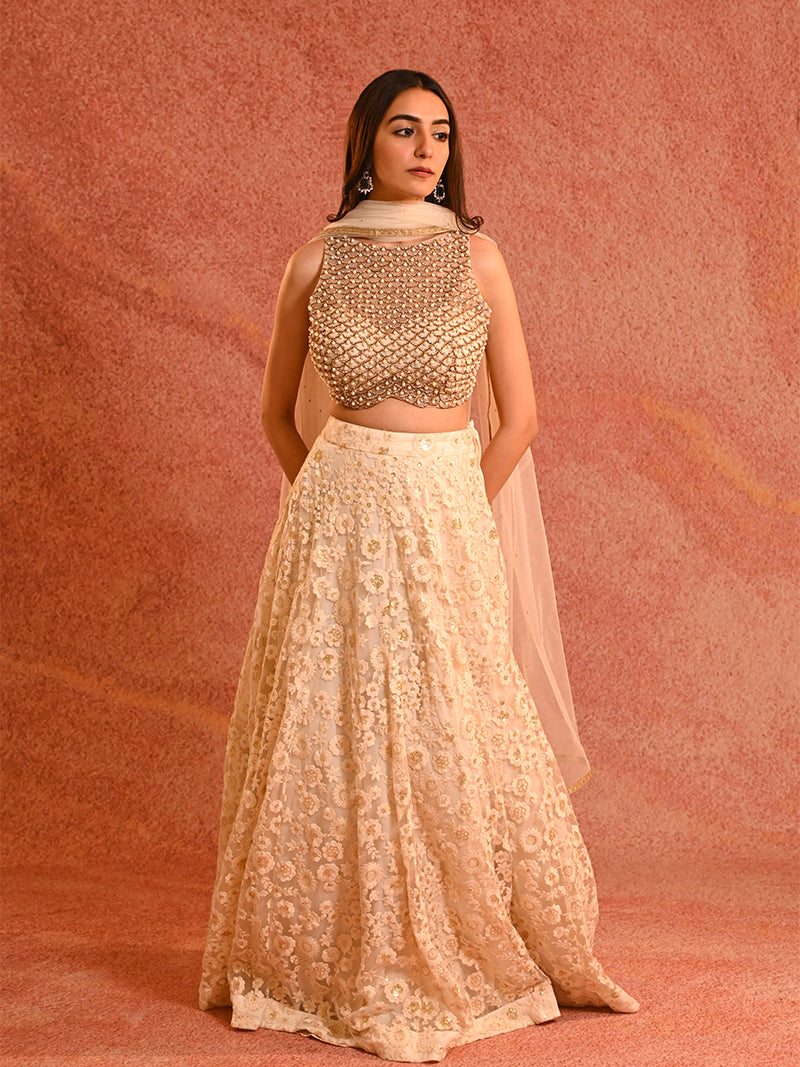 Pearl White Lehenga Set