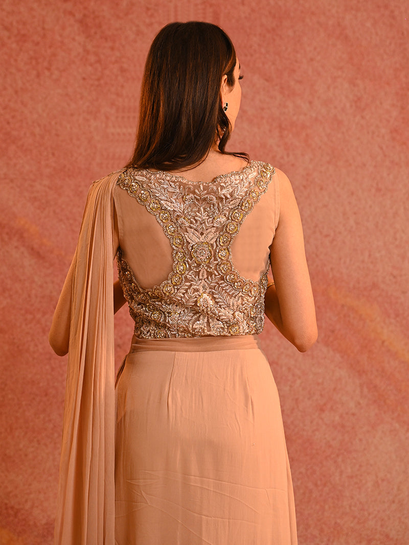 Blush Pre-Draped Saree Set