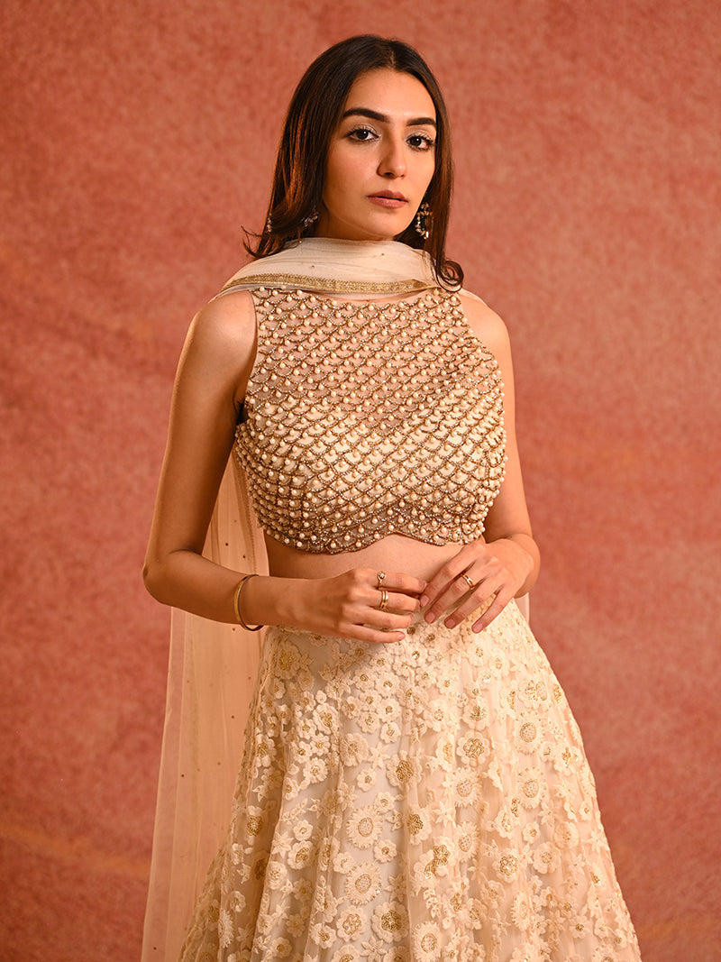 Pearl White Lehenga Set