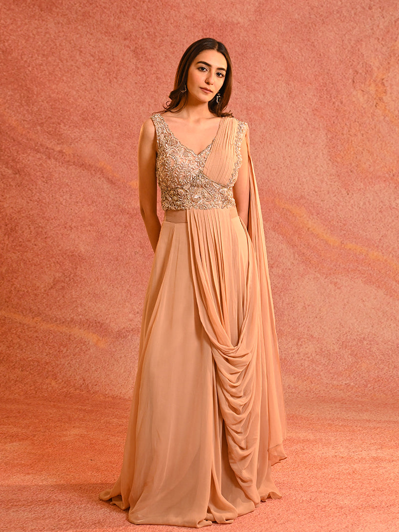 Blush Pre-Draped Saree Set