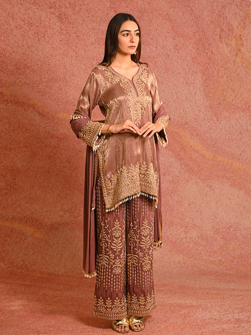 Mehreen Tissue Embroidered Sharara Set with Dupatta