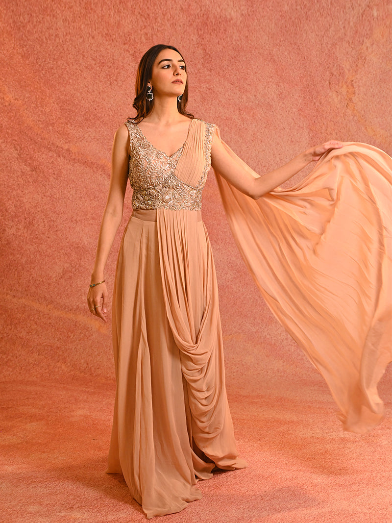 Blush Pre-Draped Saree Set