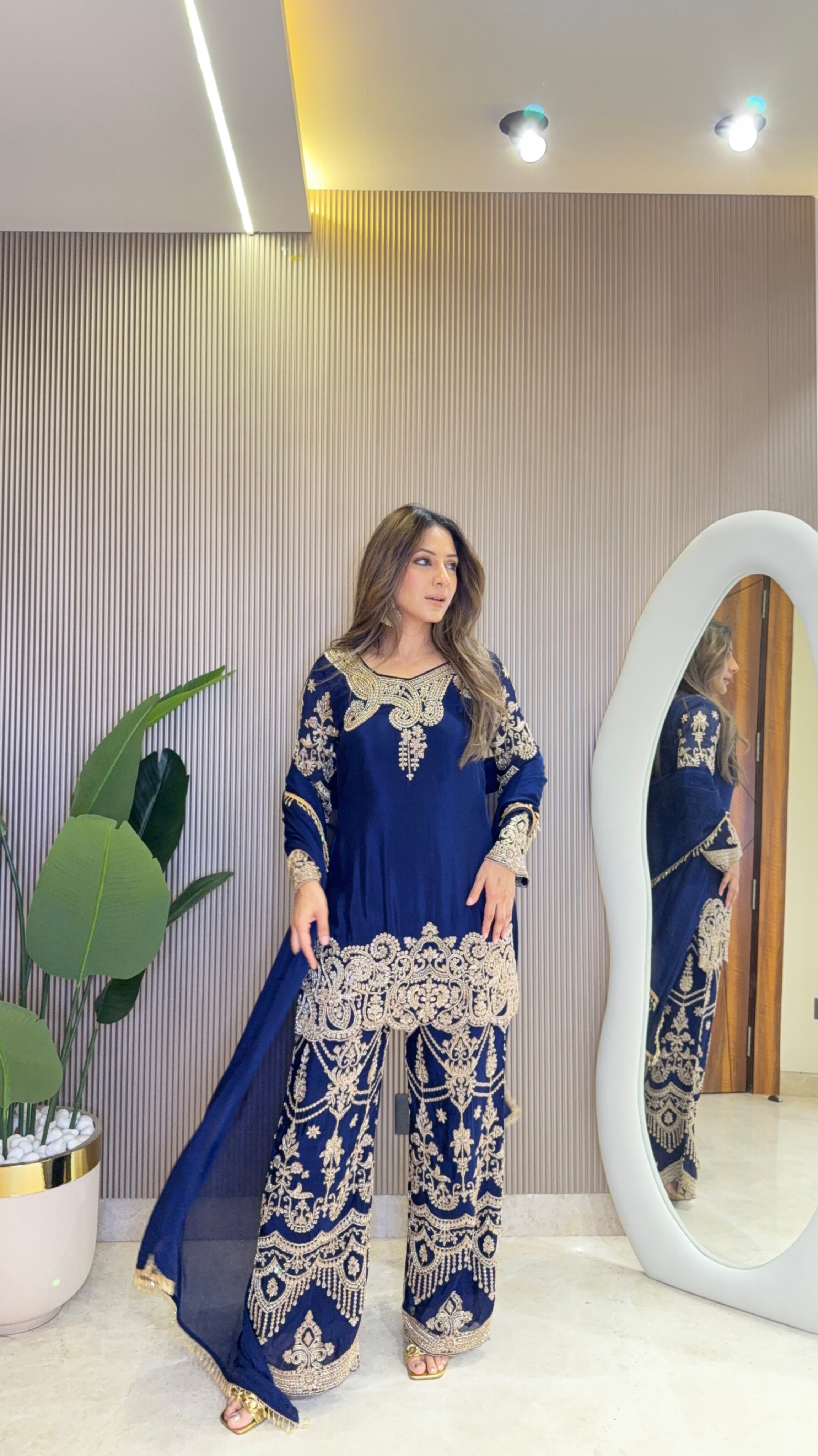 Zarreen Chinon Embroidered Sharara Set with Dupatta