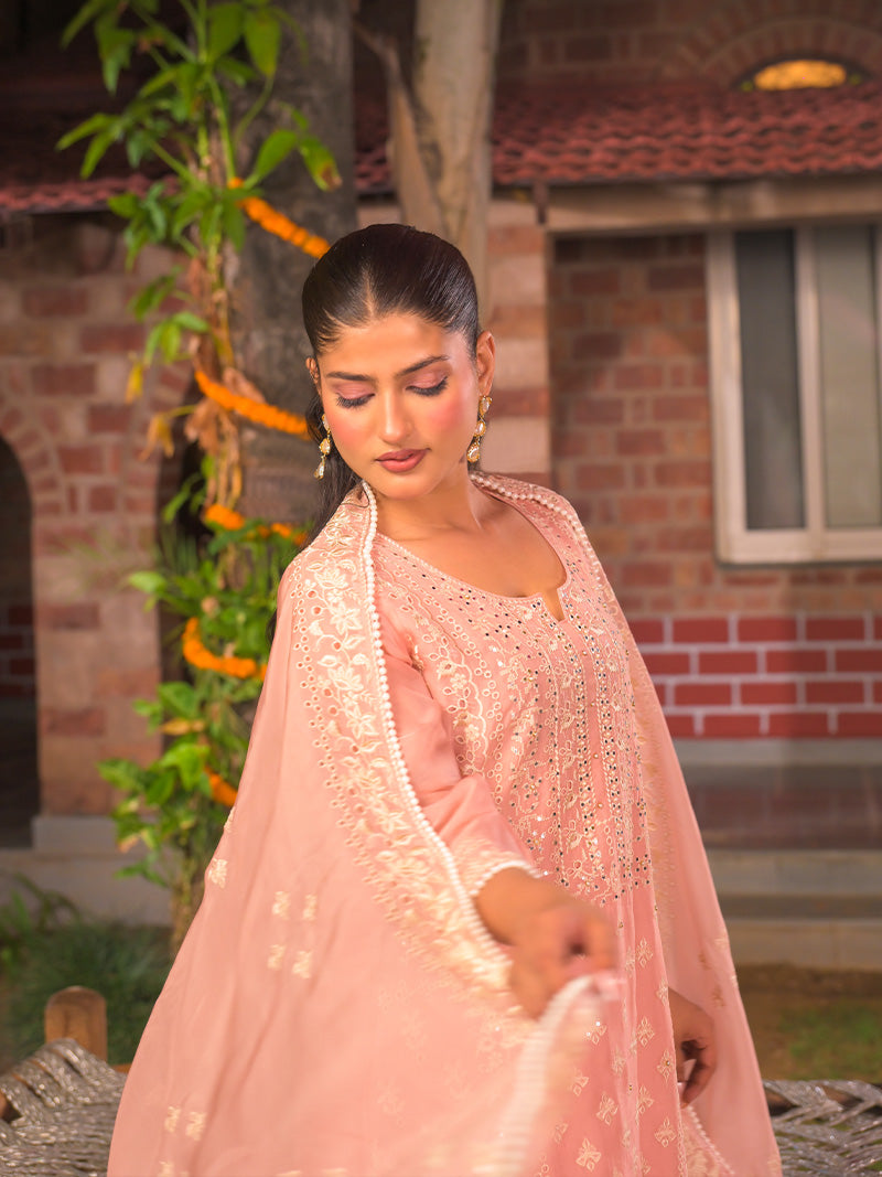 Kaira Embroidered Organza Kurta Set with Dupatta - Blush Pink