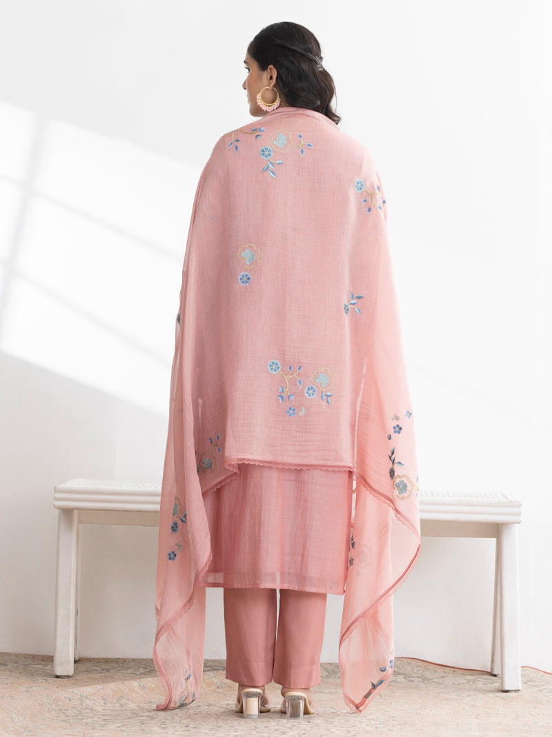 Kashvi Pure Mul Chanderi Embroidered Kurta Set with Dupatta - Blush Pink