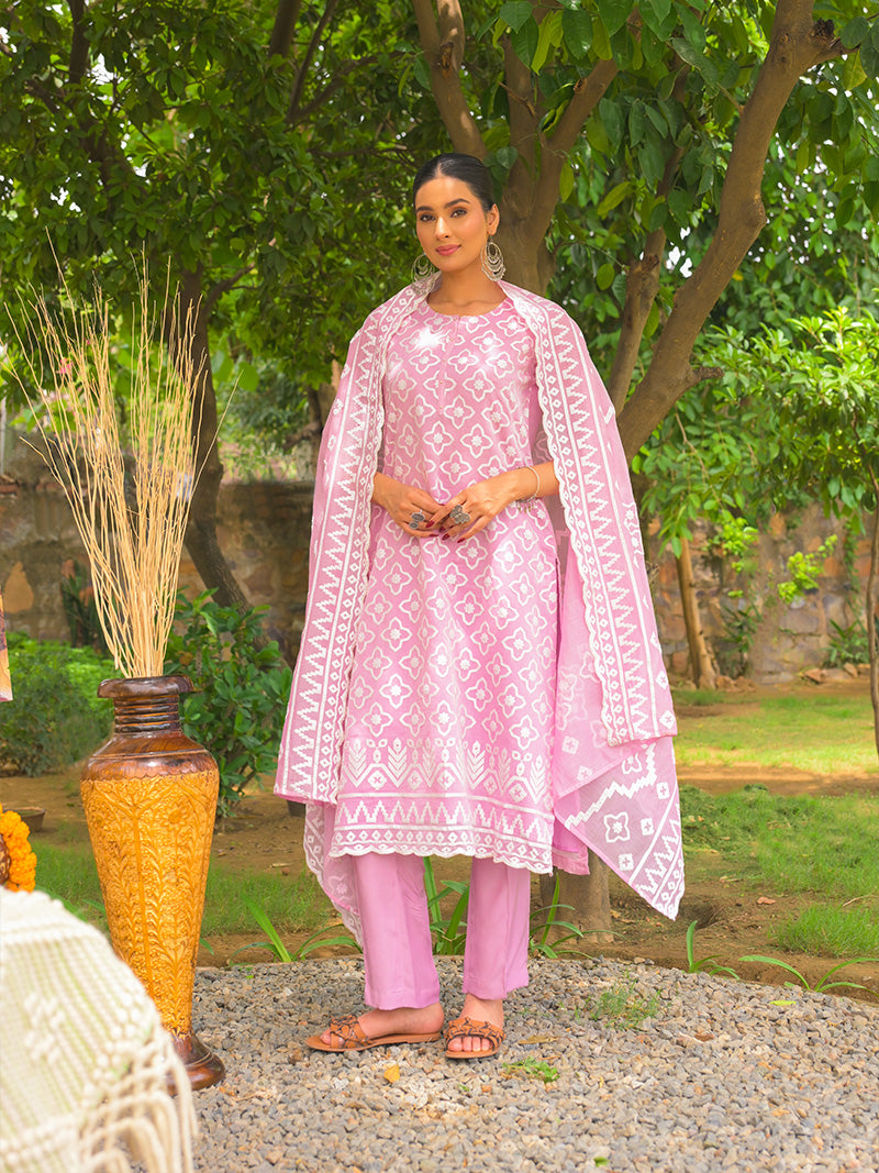 Mayra Pure Mul Chanderi Embroidered Kurta Set with Dupatta - Blush Pink