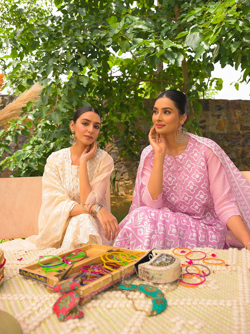 Mayra Pure Mul Chanderi Embroidered Kurta Set with Dupatta - Blush Pink