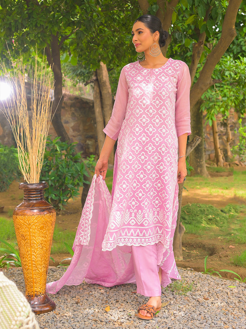 Mayra Pure Mul Chanderi Embroidered Kurta Set with Dupatta - Blush Pink