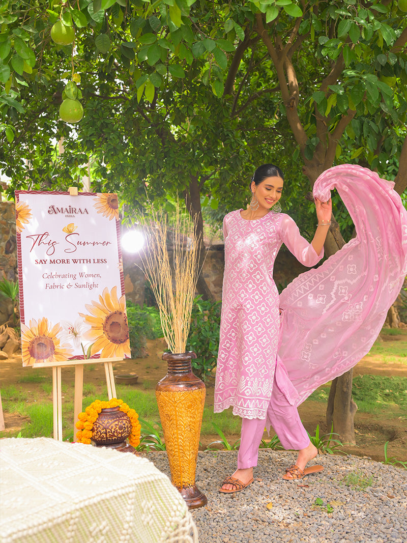 Mayra Pure Mul Chanderi Embroidered Kurta Set with Dupatta - Blush Pink