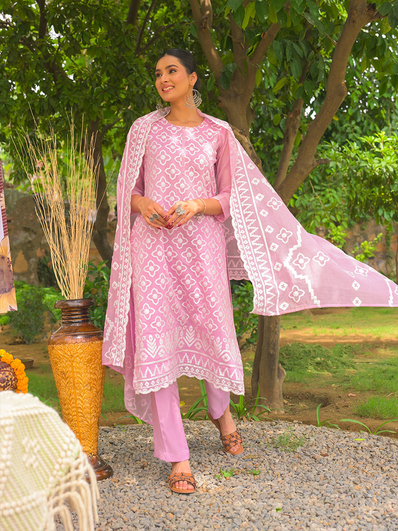 Mayra Pure Mul Chanderi Embroidered Kurta Set with Dupatta - Blush Pink