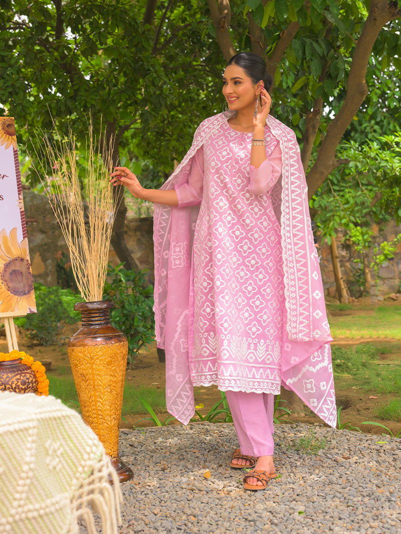 Mayra Pure Mul Chanderi Embroidered Kurta Set with Dupatta - Blush Pink