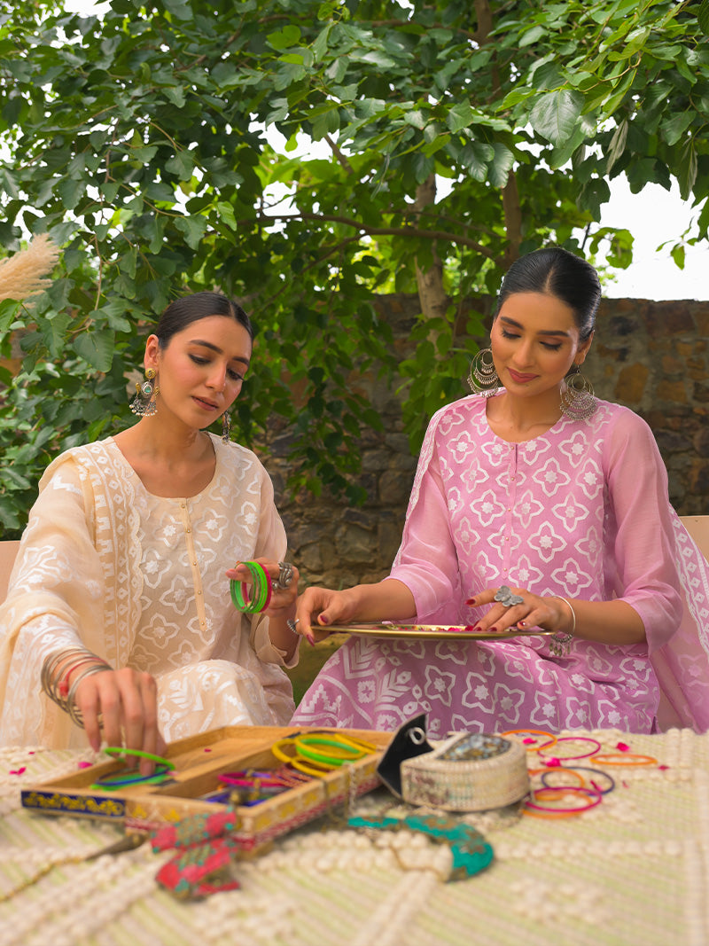 Mayra Pure Mul Chanderi Embroidered Kurta Set with Dupatta - Blush Pink