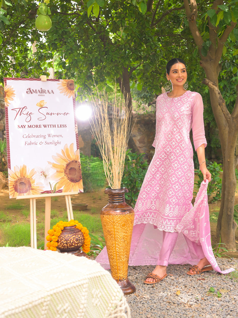 Mayra Pure Mul Chanderi Embroidered Kurta Set with Dupatta - Blush Pink