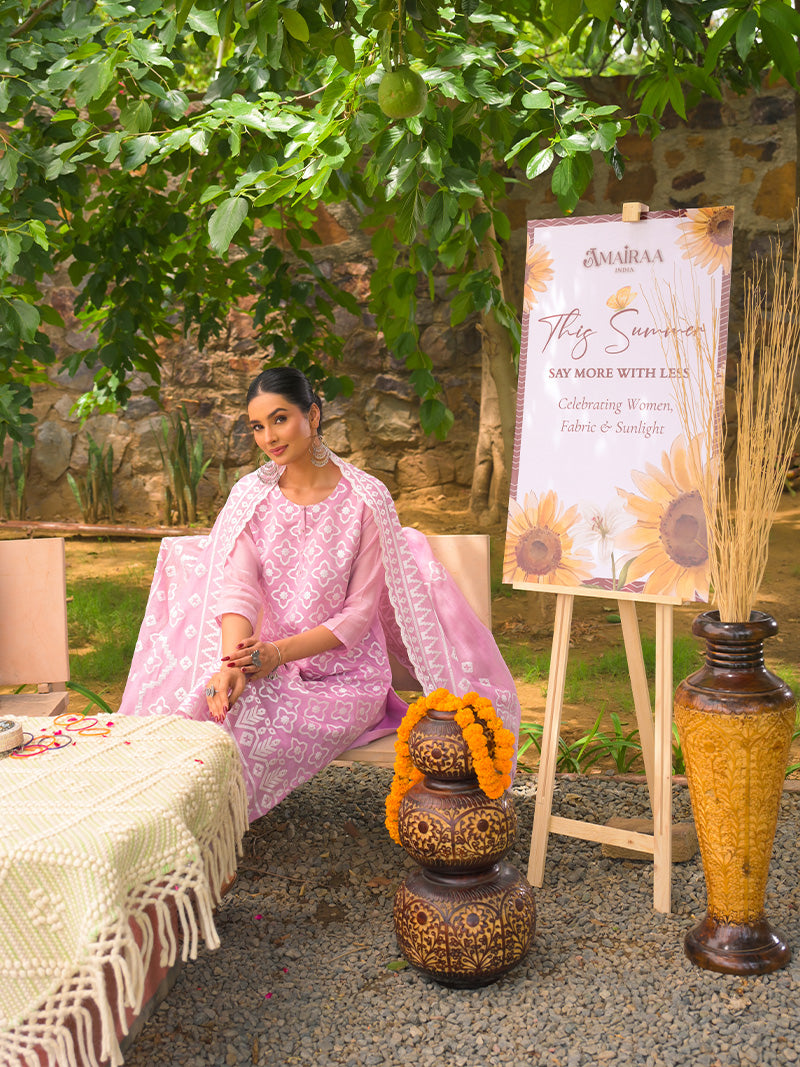 Mayra Pure Mul Chanderi Embroidered Kurta Set with Dupatta - Blush Pink