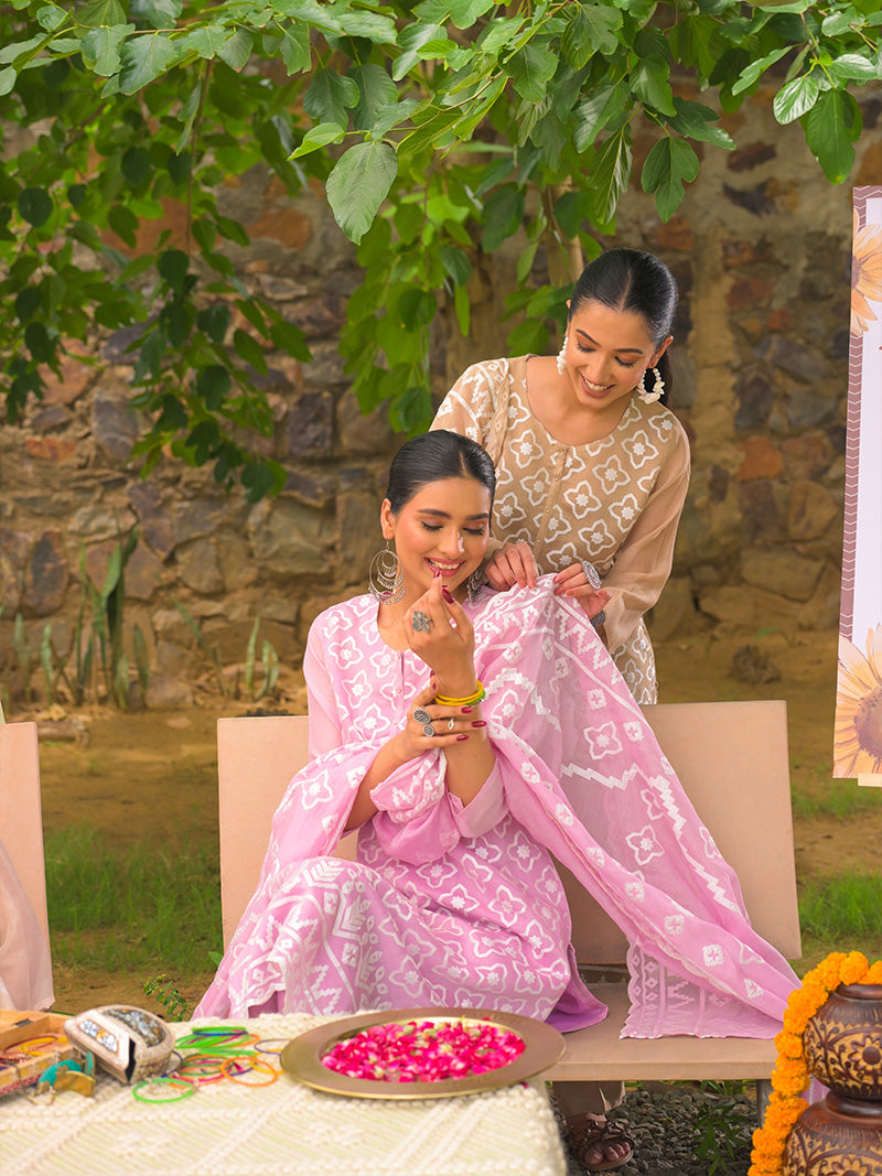 Mayra Pure Mul Chanderi Embroidered Kurta Set with Dupatta - Blush Pink