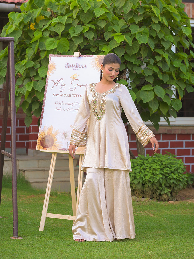 Meira Embroidered Garara Set - Champagne Gold