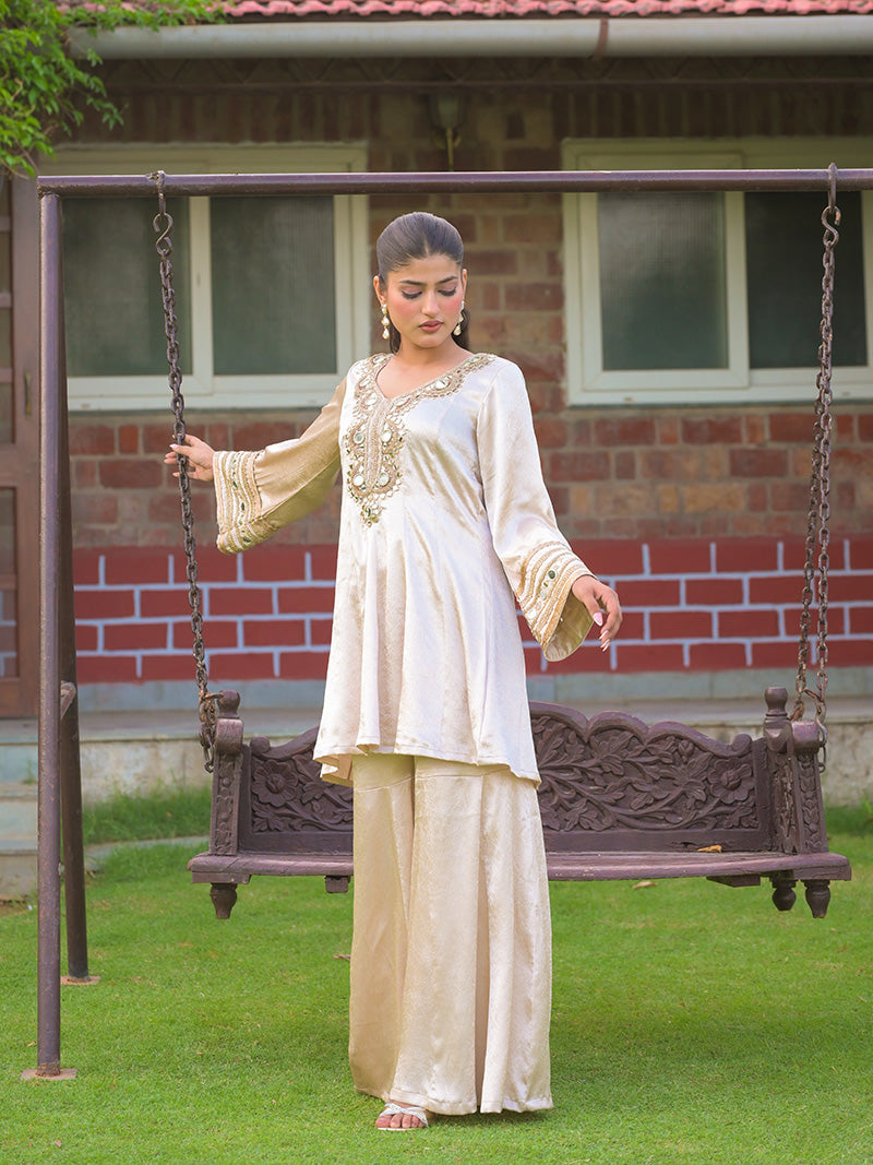 Meira Embroidered Garara Set - Champagne Gold