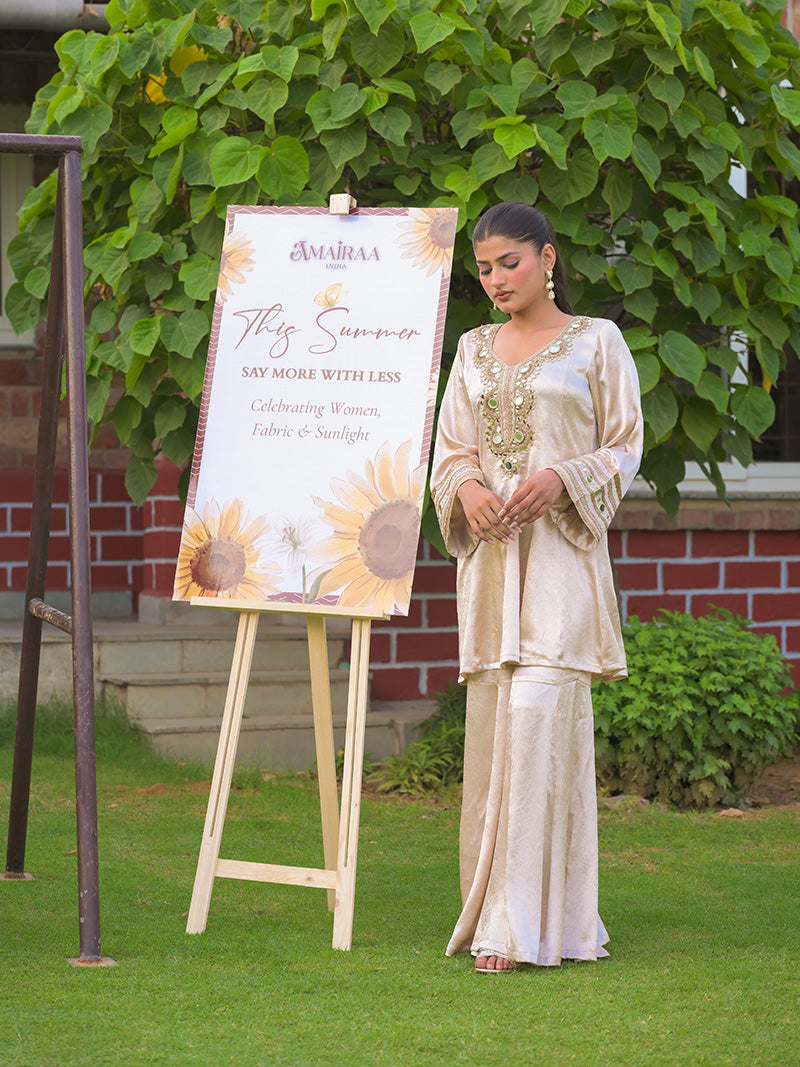 Meira Embroidered Garara Set - Champagne Gold