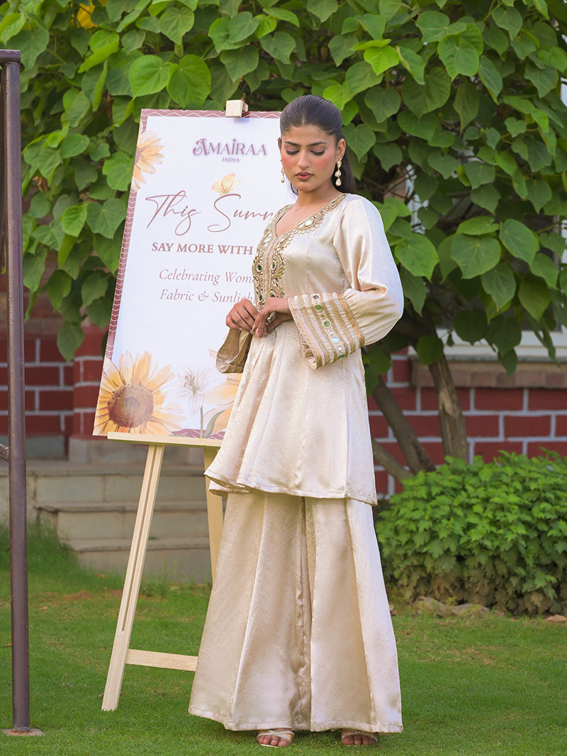 Meira Embroidered Garara Set - Champagne Gold