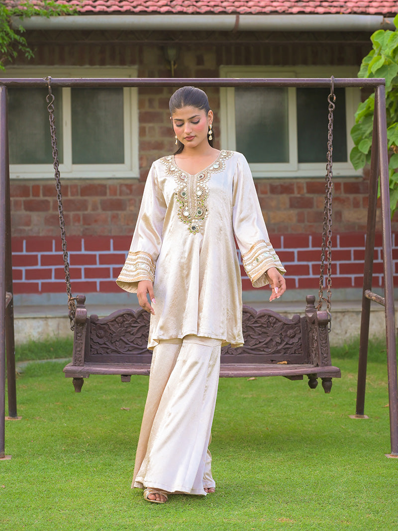 Meira Embroidered Garara Set - Champagne Gold
