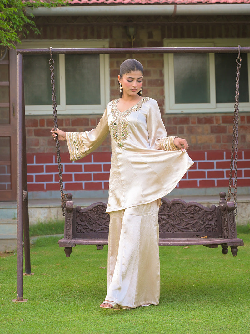 Meira Embroidered Garara Set - Champagne Gold