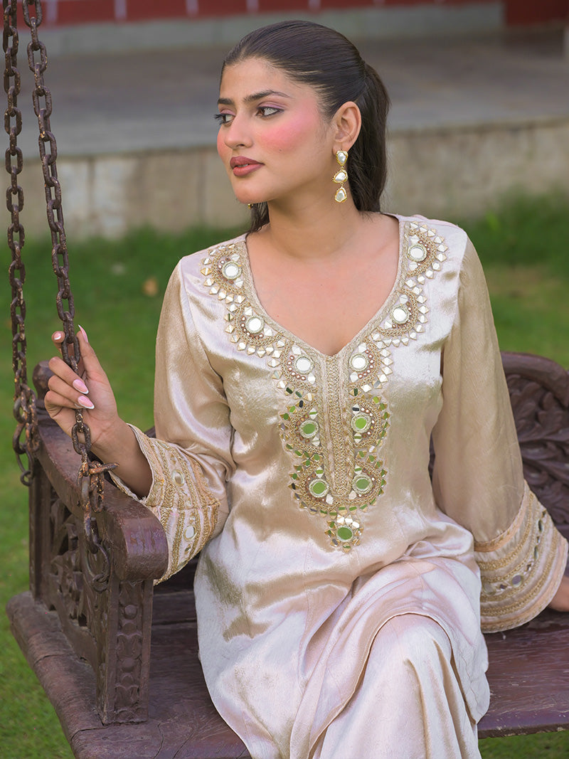 Meira Embroidered Garara Set - Champagne Gold